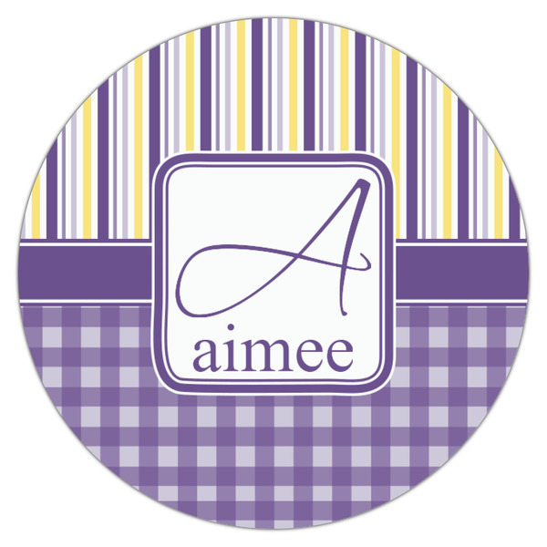 Purple Gingham & Stripe Icing Circle - Small - Single