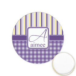 Purple Gingham & Stripe Printed Cookie Topper - 1.25" (Personalized)