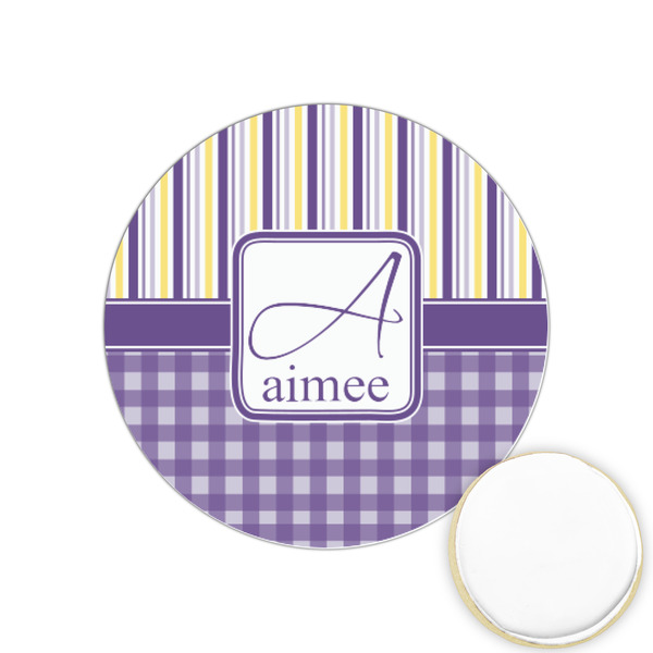 Custom Purple Gingham & Stripe Printed Cookie Topper - 1.25" (Personalized)