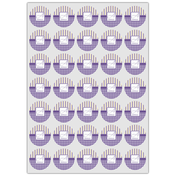 Purple Gingham & Stripe Icing Circle - XSmall - Set of 35
