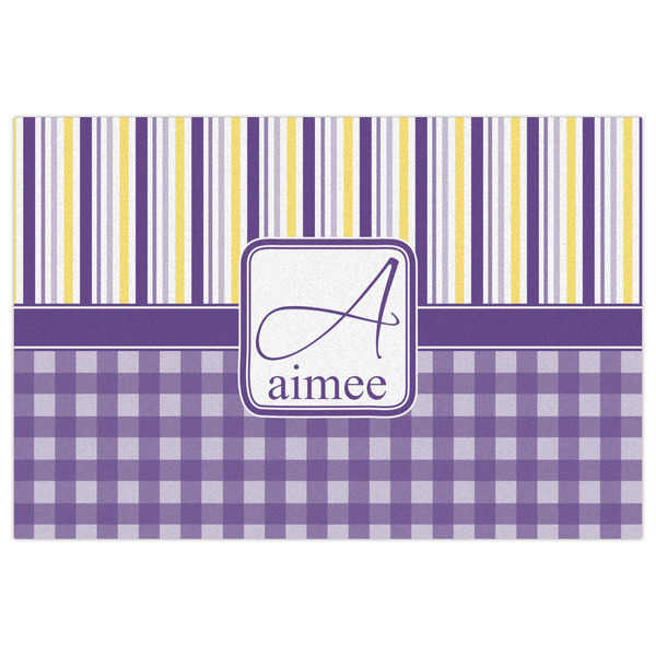 Purple Gingham & Stripe Indoor / Outdoor Rug - 2'x3' - Front Flat
