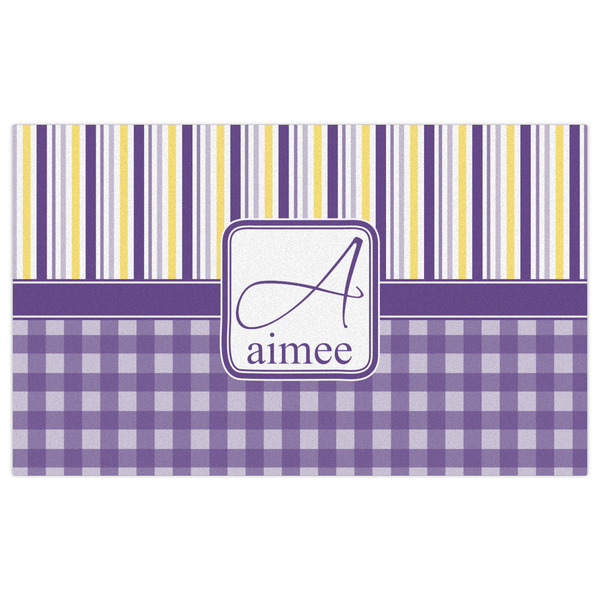 Purple Gingham & Stripe Indoor / Outdoor Rug - 3'x5' - Front Flat