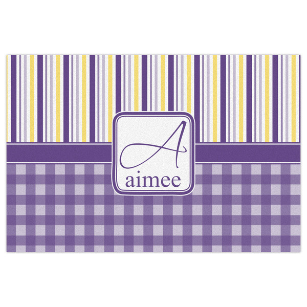 Purple Gingham & Stripe Indoor / Outdoor Rug - 4'x6' - Front Flat