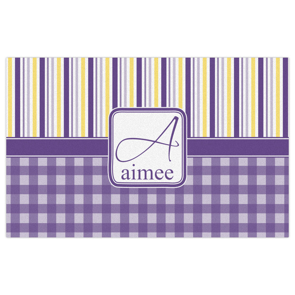 Purple Gingham & Stripe Indoor / Outdoor Rug - 5'x8' - Front Flat