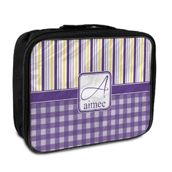 Purple Gingham & Stripe Insulated Lunch Bag (Personalized)