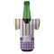 Purple Gingham & Stripe Jersey Bottle Cooler - FRONT (on bottle)