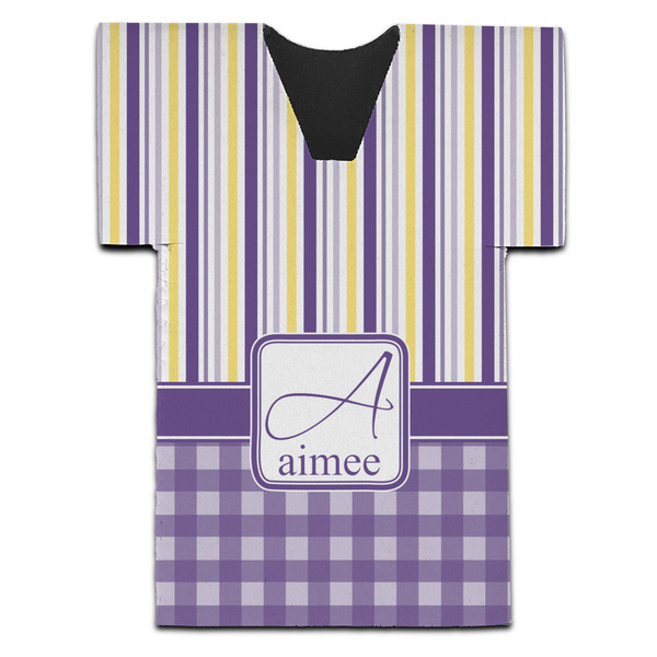 Purple Gingham & Stripe Jersey Bottle Cooler - Set of 4 - FRONT (flat)