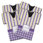 Purple Gingham & Stripe Jersey Bottle Cooler - Set of 4 (Personalized)