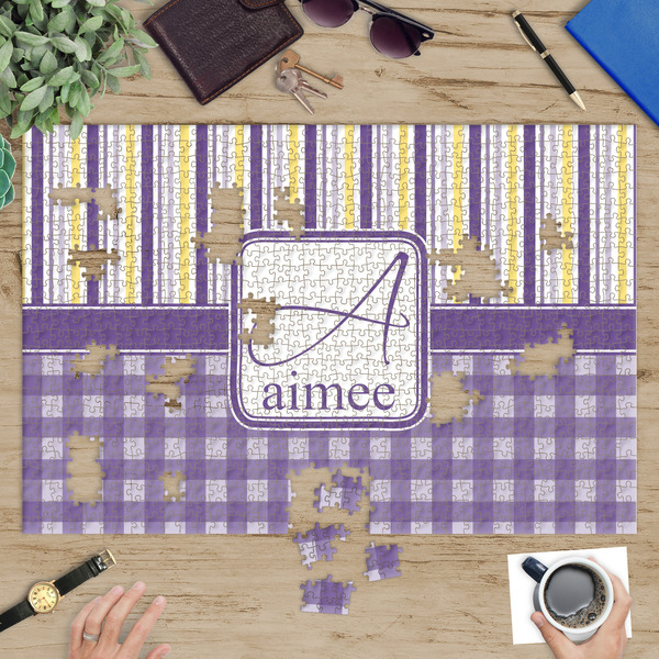 Purple Gingham & Stripe Jigsaw Puzzle 1014 Piece - In Context