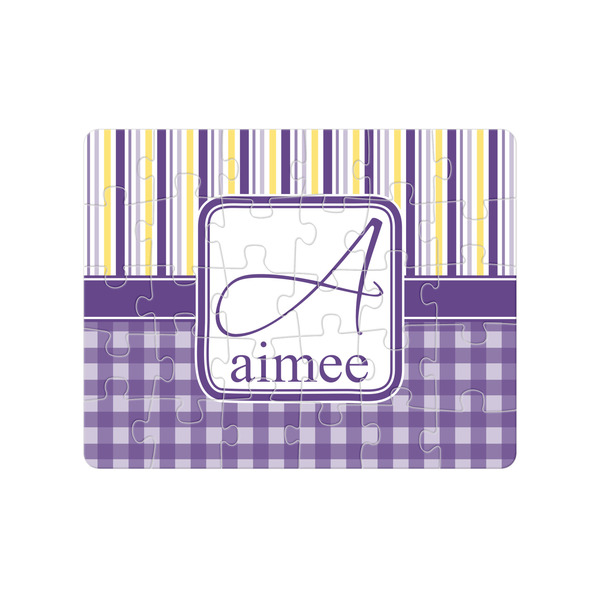 Custom Purple Gingham & Stripe 30 pc Jigsaw Puzzle (Personalized)