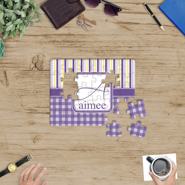 Purple Gingham & Stripe Jigsaw Puzzle 30 Piece - In Context