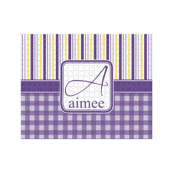 Custom Purple Gingham & Stripe 500 pc Jigsaw Puzzle (Personalized)