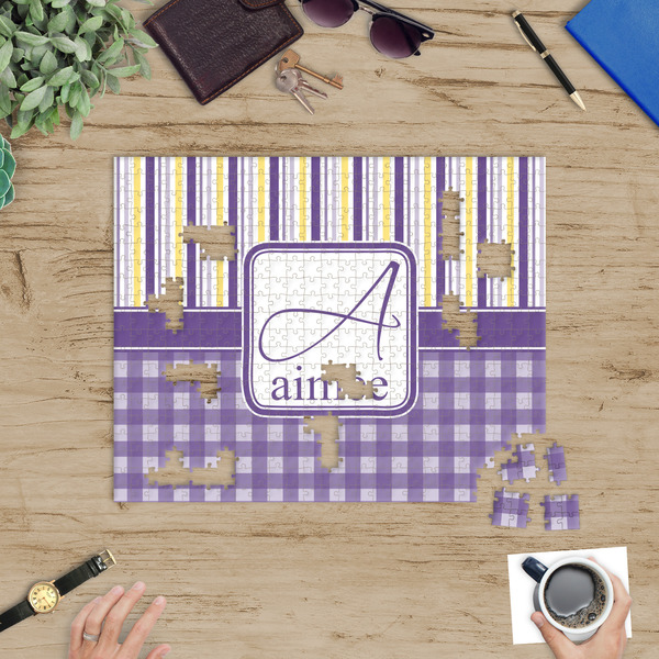 Purple Gingham & Stripe Jigsaw Puzzle 500 Piece - In Context