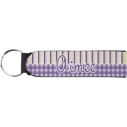 Purple Gingham & Stripe Neoprene Keychain Fob (Personalized)