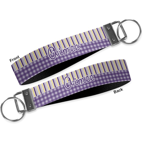 Purple Gingham & Stripe Key-chain - Metal and Nylon - Front and Back
