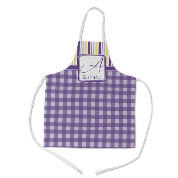 Custom Purple Gingham & Stripe Kid's Apron w/ Name and Initial