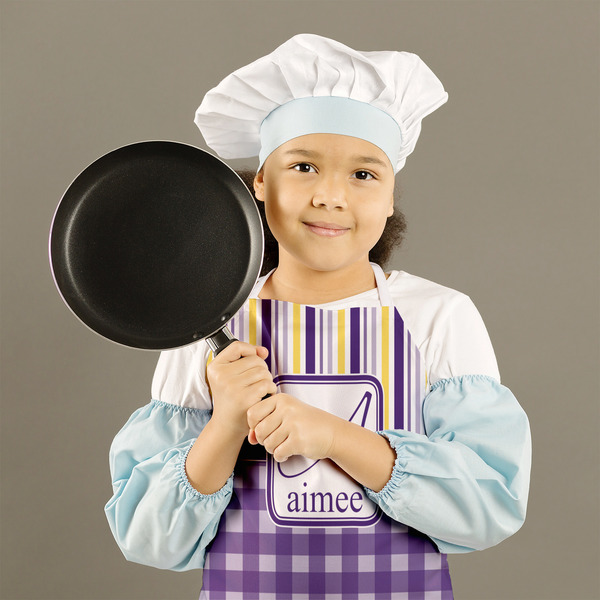 Purple Gingham & Stripe Kid's Aprons - Medium - Lifestyle