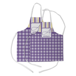 Purple Gingham & Stripe Kid's Apron w/ Name and Initial