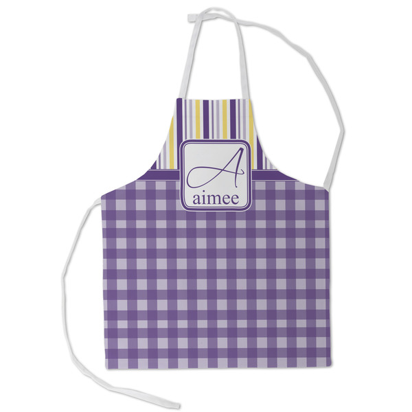 Custom Purple Gingham & Stripe Kid's Apron - Small (Personalized)
