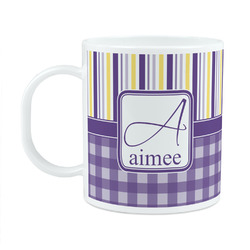 Purple Gingham & Stripe Plastic Kids Mug (Personalized)