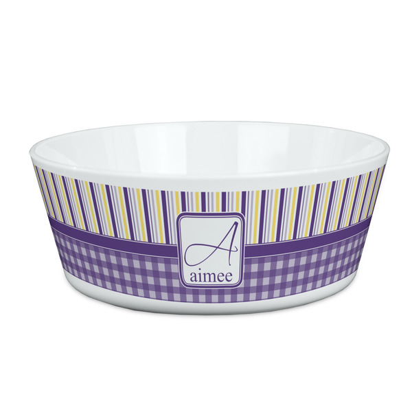 Custom Purple Gingham & Stripe Kid's Bowl (Personalized)