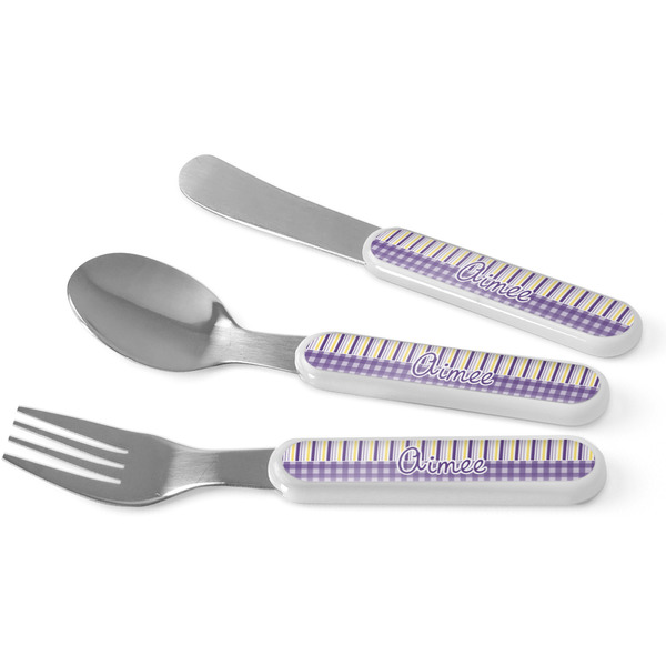 Custom Purple Gingham & Stripe Kid's Flatware (Personalized)