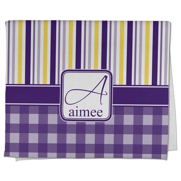 Custom Purple Gingham & Stripe Kitchen Towel - Poly Cotton w/ Name and Initial