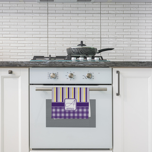 Purple Gingham & Stripe Kitchen Towel - Poly Cotton - Lifestyle