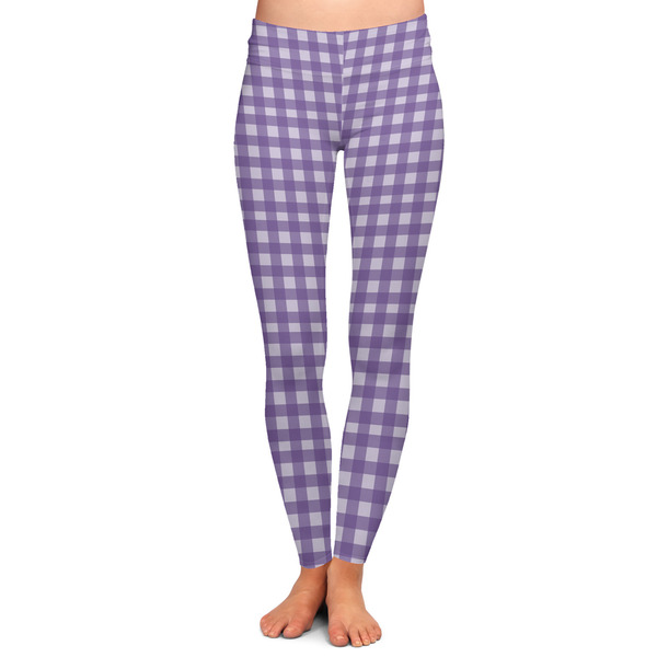 Custom Purple Gingham & Stripe Ladies Leggings - Large