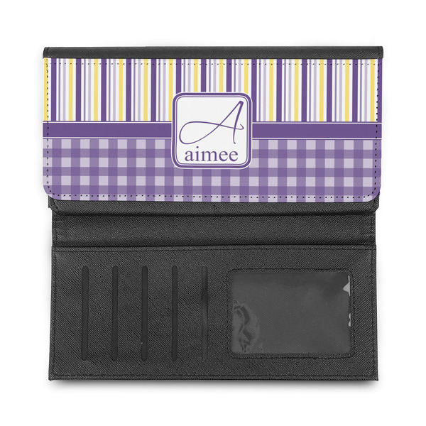 Purple Gingham & Stripe Ladies Wallet - Half Way Open