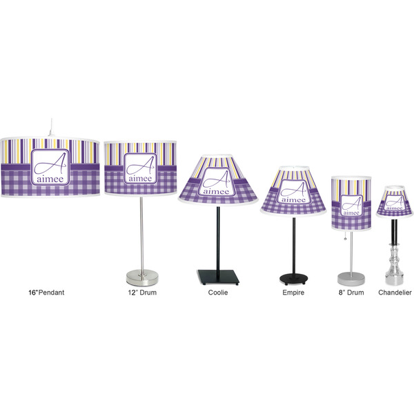 Purple Gingham & Stripe Lamp Full View Size Comparison