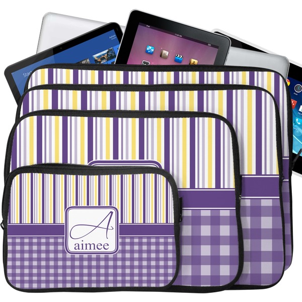 Purple Gingham & Stripe Laptop Case Sizes