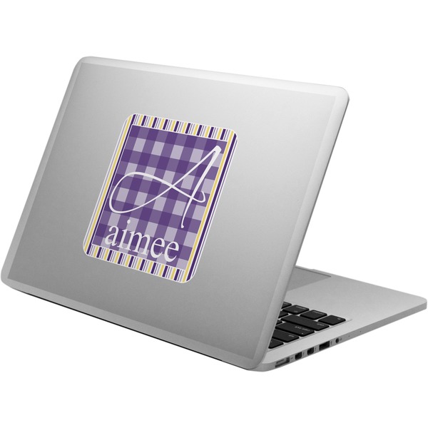 Custom Purple Gingham & Stripe Laptop Decal (Personalized)
