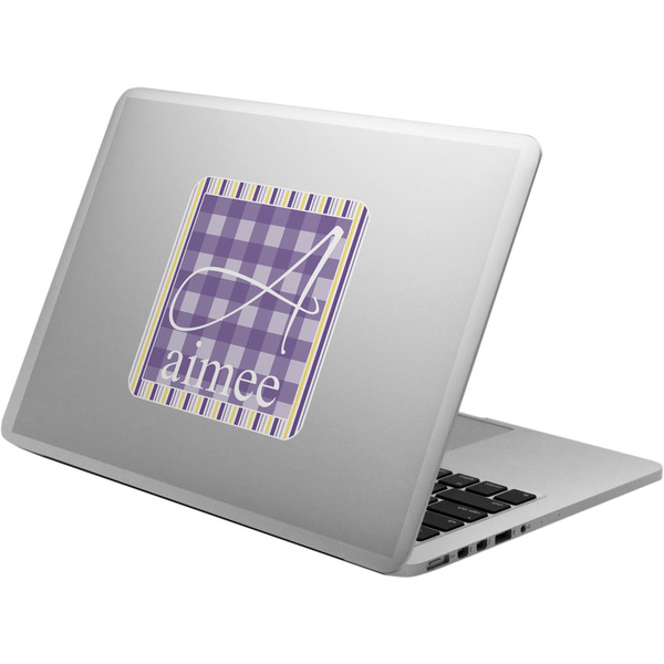 Custom Purple Gingham & Stripe Laptop Decal (Personalized)