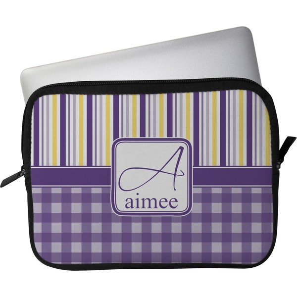 Custom Purple Gingham & Stripe Laptop Sleeve / Case (Personalized)