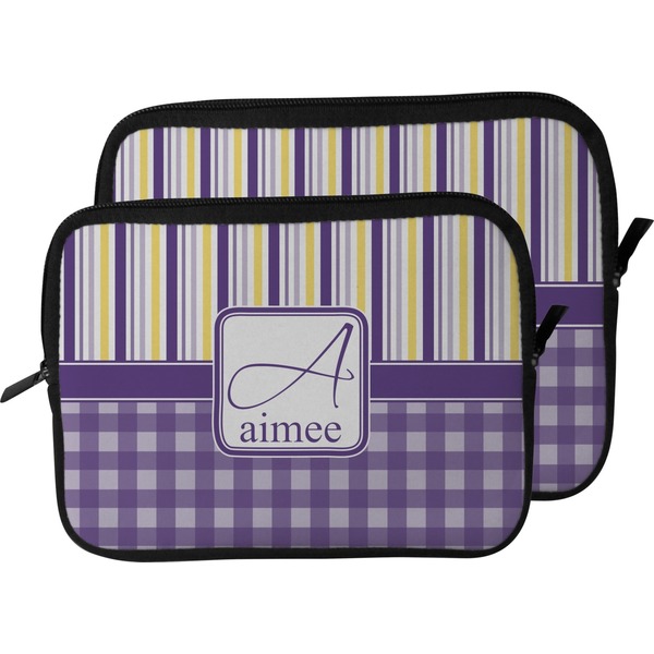 Purple Gingham & Stripe Laptop Sleeve (Size Comparison)