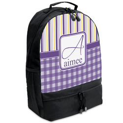 Purple Gingham & Stripe Backpacks - Black (Personalized)