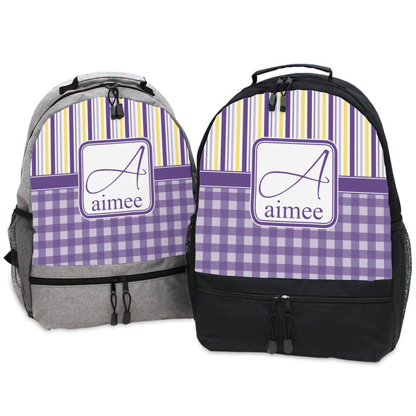 Purple Gingham & Stripe Large Backpacks - Both