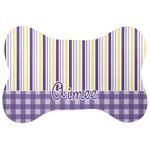 Purple Gingham & Stripe Bone Shaped Dog Food Mat (Large) (Personalized)