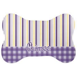 Purple Gingham & Stripe Bone Shaped Dog Food Mat (Personalized)