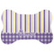 Purple Gingham & Stripe Bone Shaped Dog Food Mat (Large) (Personalized)