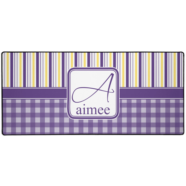 Custom Purple Gingham & Stripe Gaming Mouse Pad (Personalized)