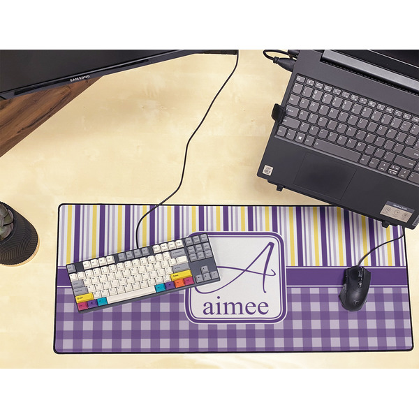 Purple Gingham & Stripe Large Gaming Mats - LIFESTYLE
