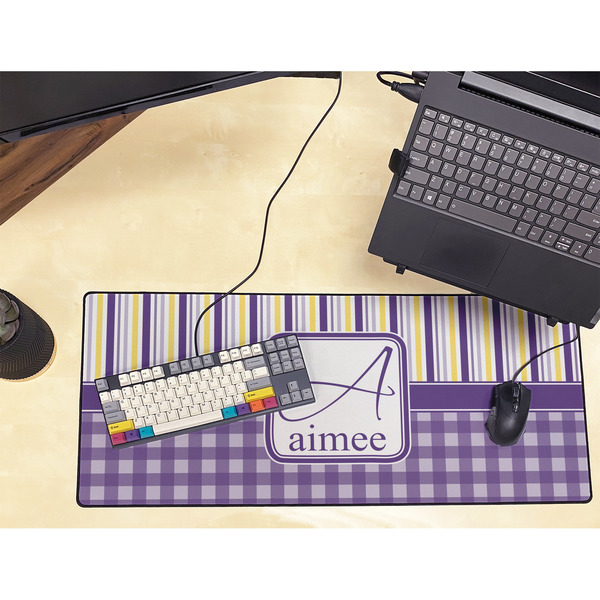 Purple Gingham & Stripe Large Gaming Mats - LIFESTYLE