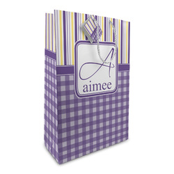Purple Gingham & Stripe Large Gift Bag (Personalized)