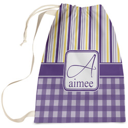 Purple Gingham & Stripe Laundry Bag - Large (Personalized)