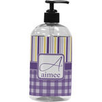 Purple Gingham & Stripe Plastic Soap / Lotion Dispenser (Personalized)