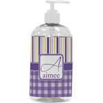 Purple Gingham & Stripe Plastic Soap / Lotion Dispenser (16 oz - Large - White) (Personalized)