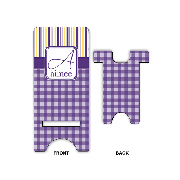 Purple Gingham & Stripe Large Phone Stand - Front & Back