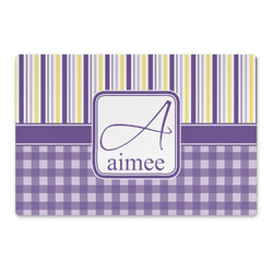 Purple Gingham & Stripe Large Rectangle Car Magnet (Personalized)